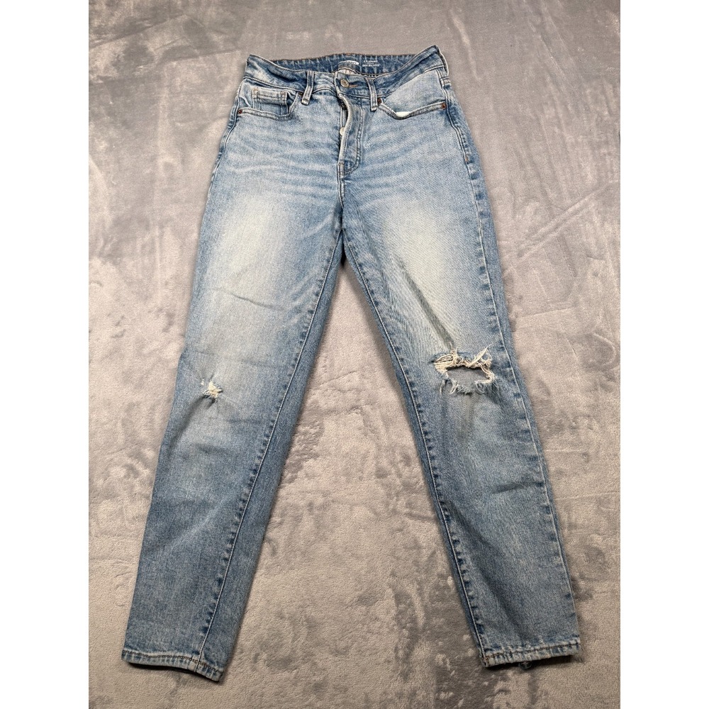 Old Navy High-Waisted OG Straight Jeans Women 0 Blue Denim Distressed Button Fly